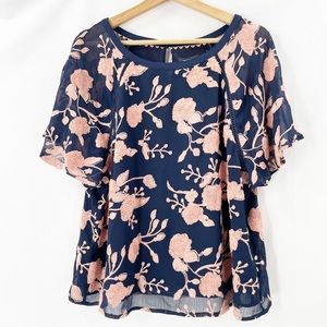 Maeve Anthropologie M Blouse Tuffted Chiffon Embroidered NWT Blue Pink Floral